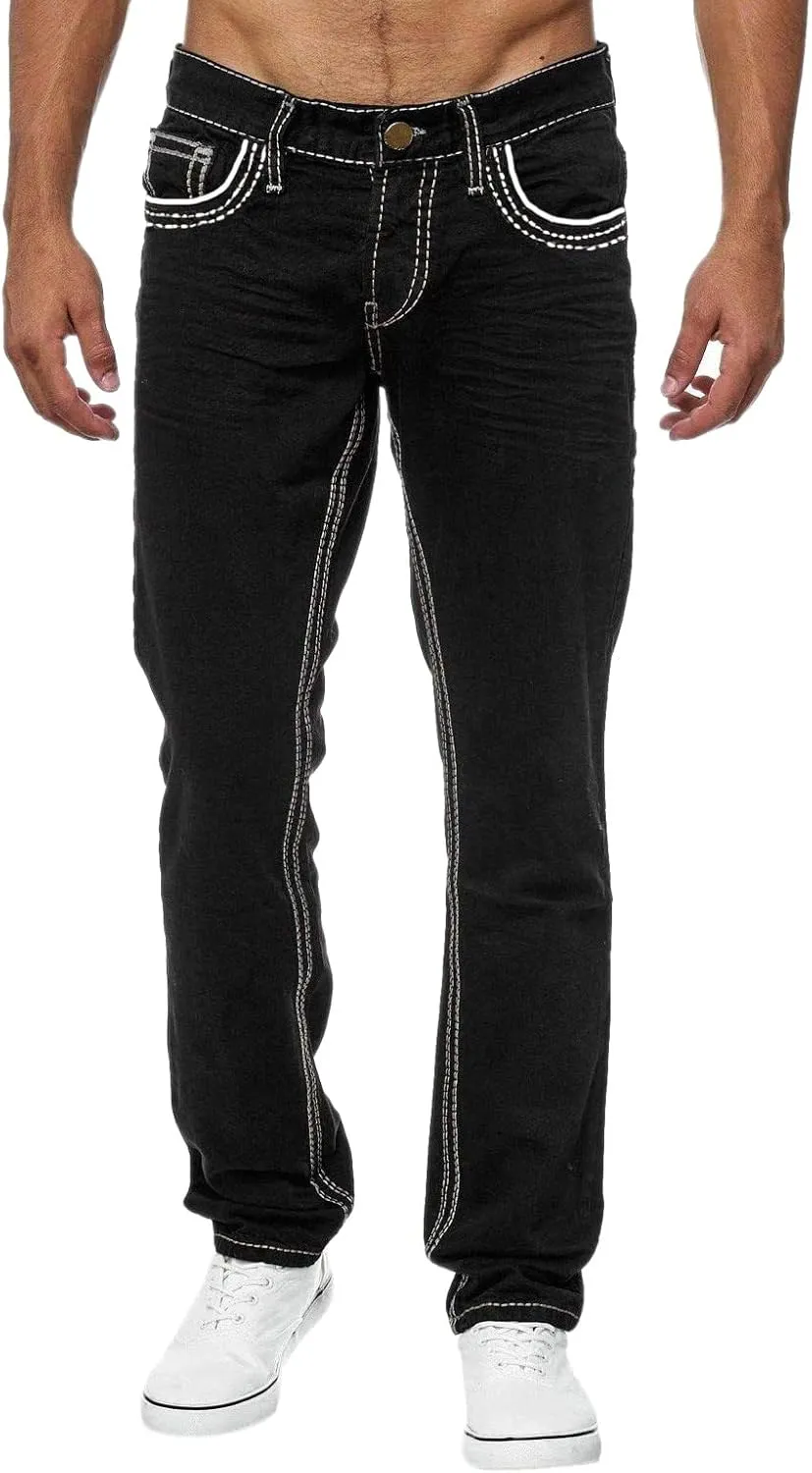 Mens Relaxed Fit Denim Jeans Distressed Stretch Straight Leg Denim Pants Washed Western Cowboys Casual Jean Jegggings