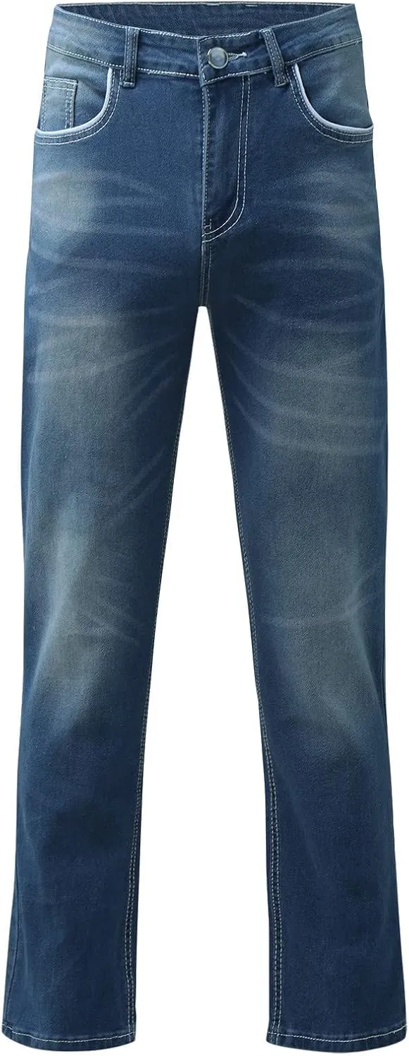 Mens Relaxed Fit Denim Jeans Distressed Stretch Straight Leg Denim Pants Washed Western Cowboys Casual Jean Jegggings
