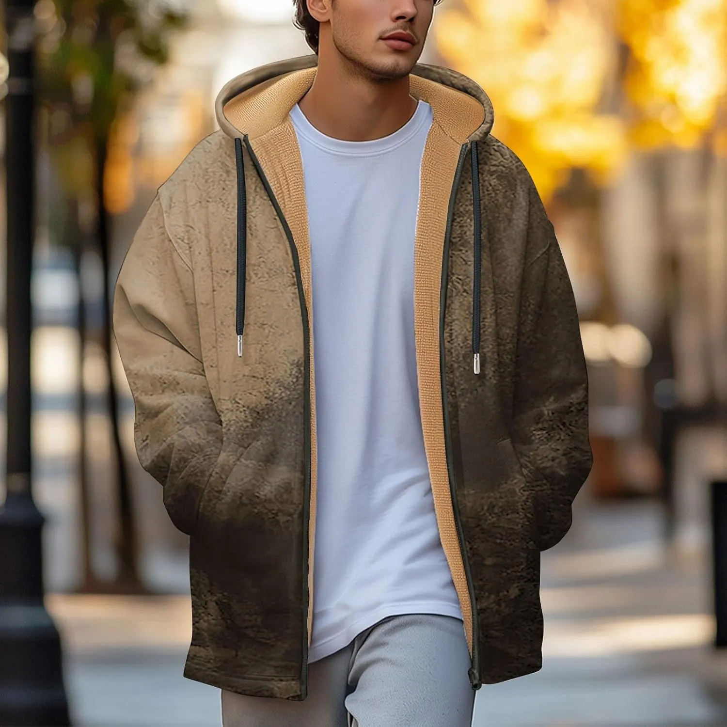 Mens Sherpa Hoodie Full-Zip Casual Fleece Hoodies Warm Winter Heavyweight Hooded