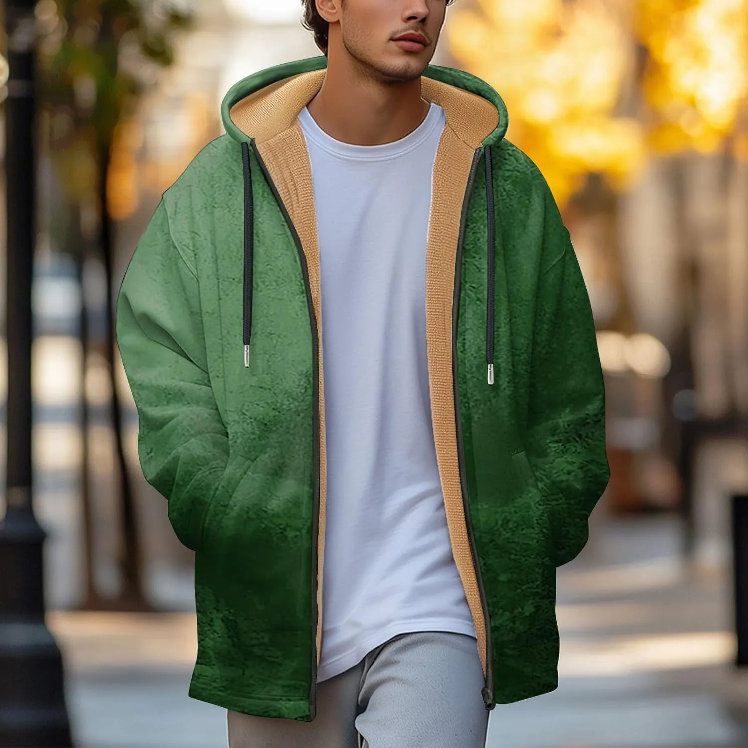 Mens Sherpa Hoodie Full-Zip Casual Fleece Hoodies Warm Winter Heavyweight Hooded