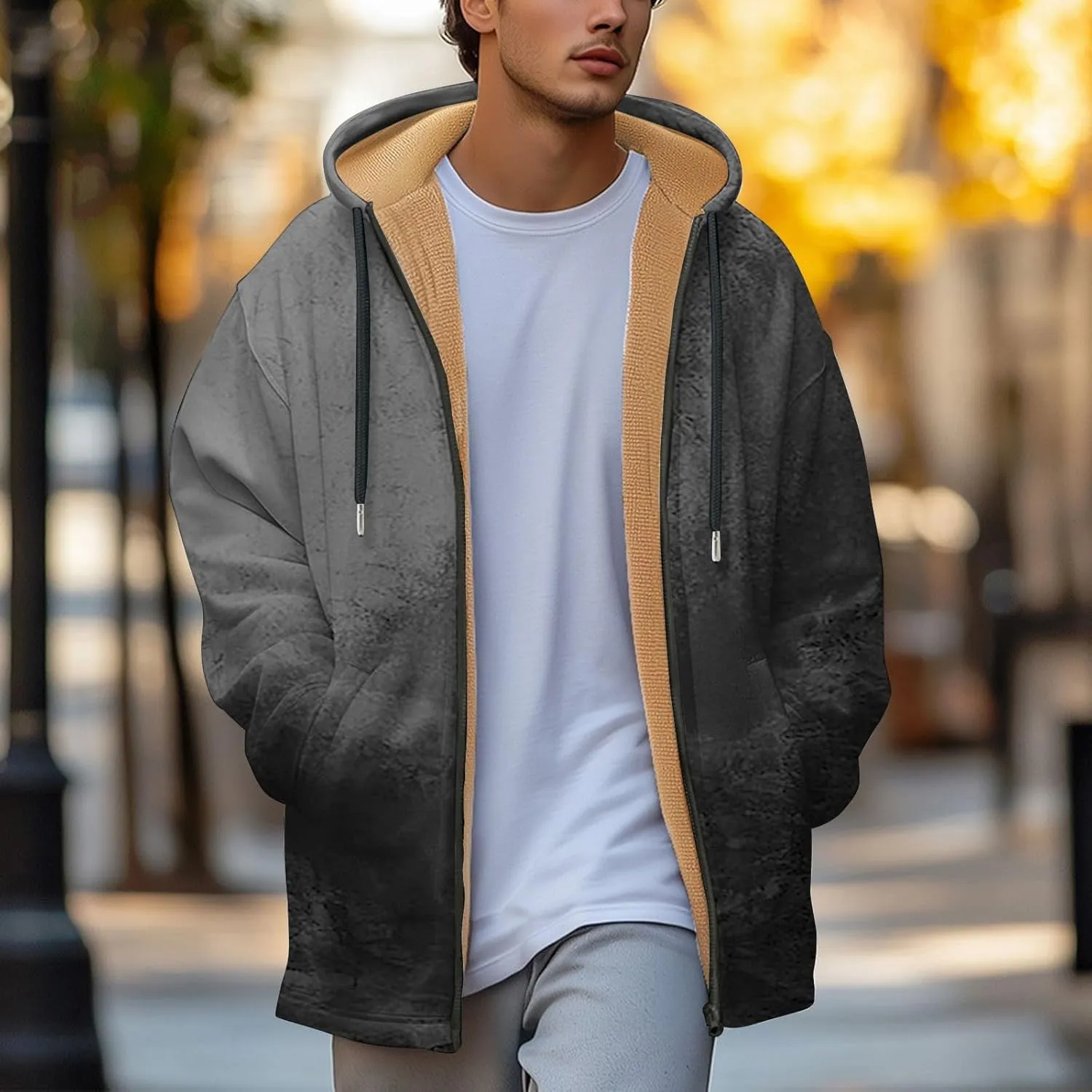 Mens Sherpa Hoodie Full-Zip Casual Fleece Hoodies Warm Winter Heavyweight Hooded