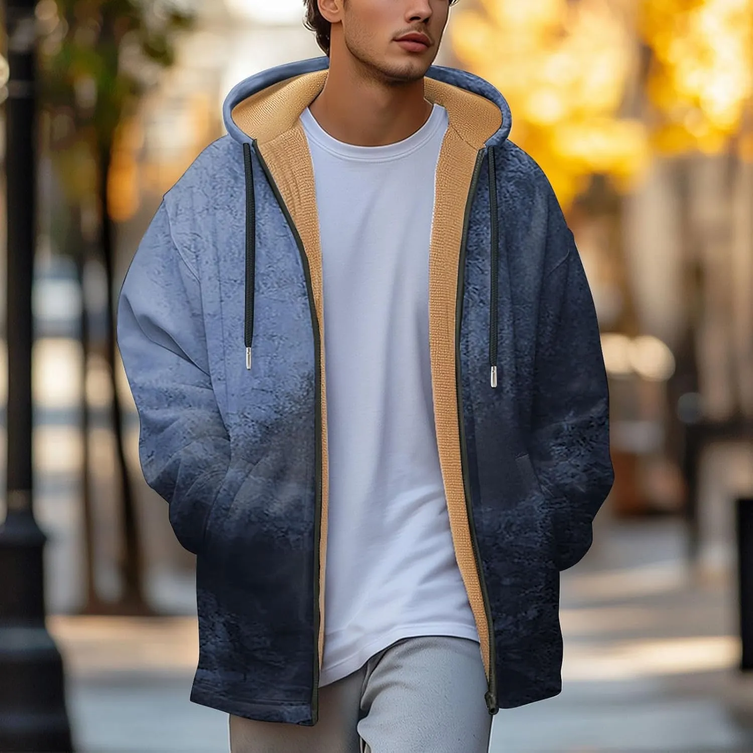 Mens Sherpa Hoodie Full-Zip Casual Fleece Hoodies Warm Winter Heavyweight Hooded