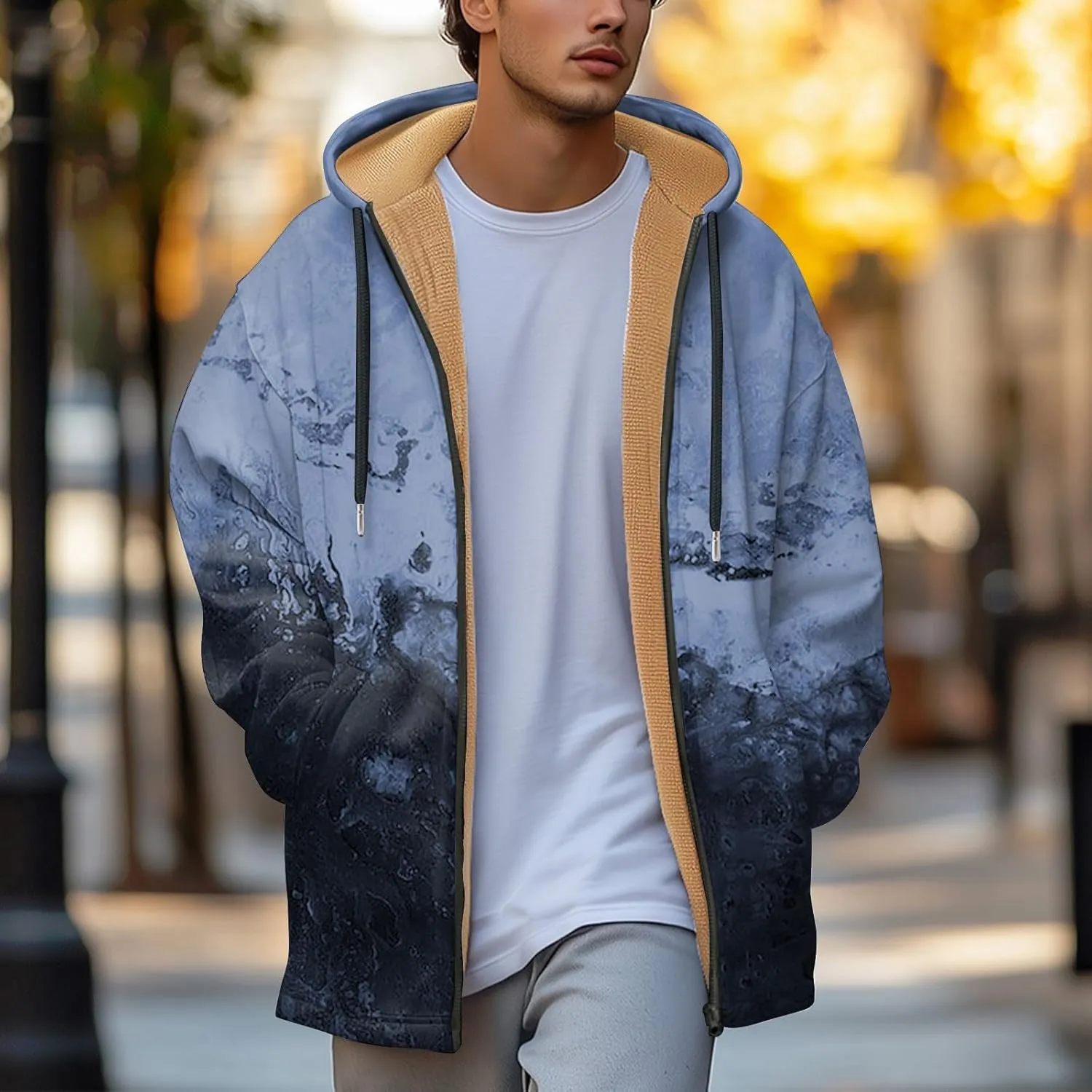 Mens Sherpa Hoodie Full-Zip Casual Fleece Hoodies Warm Winter Heavyweight Hooded