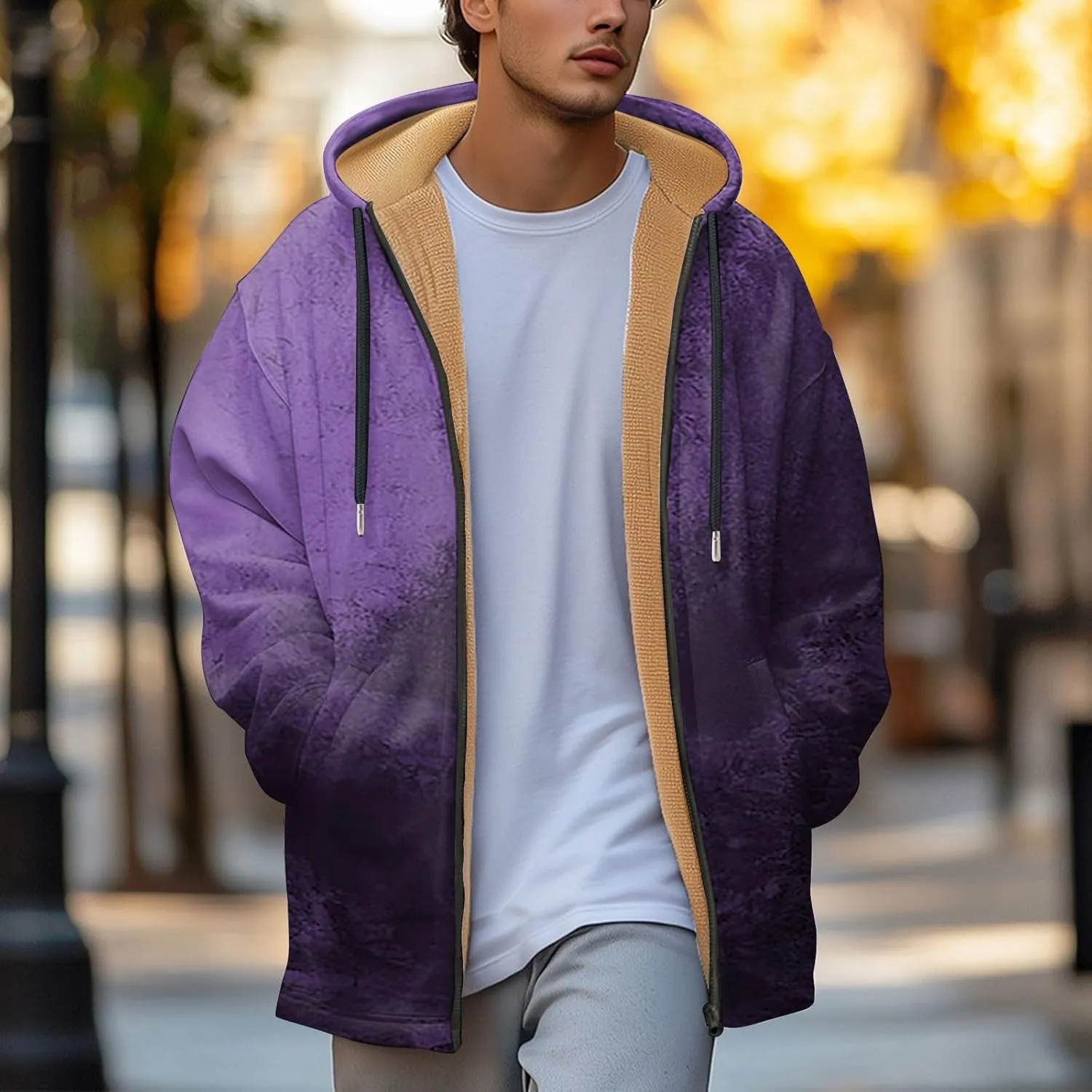 Mens Sherpa Hoodie Full-Zip Casual Fleece Hoodies Warm Winter Heavyweight Hooded