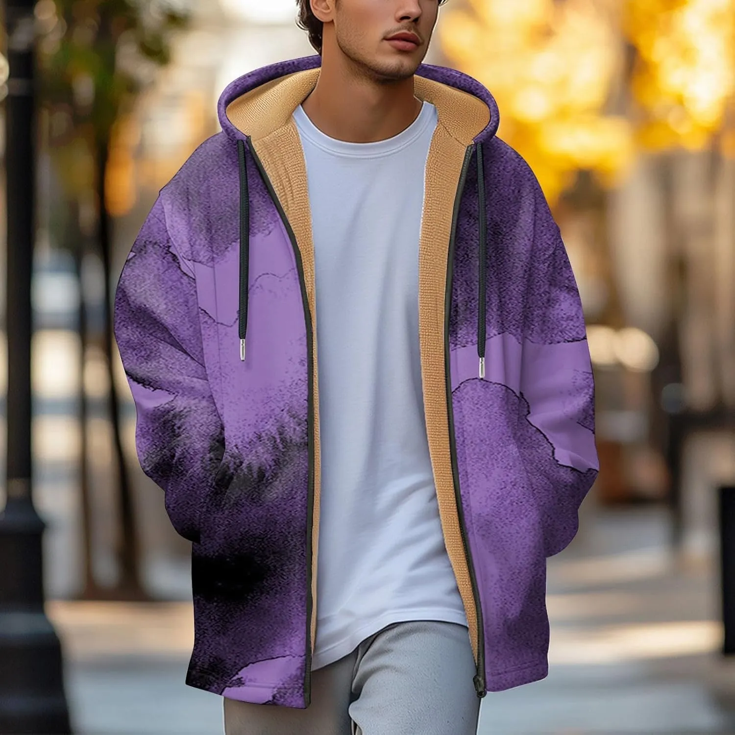 Mens Sherpa Hoodie Full-Zip Casual Thick Sweatshirt Fleece Warm Winter Hooded