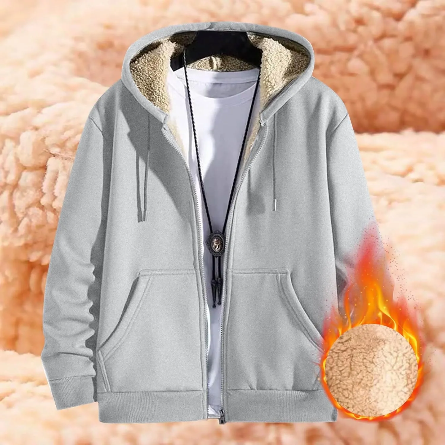 Mens Sherpa Hoodie Full-Zip Heavyweight Casual Sweatshirt Thermal Thick Fleece Hoodies