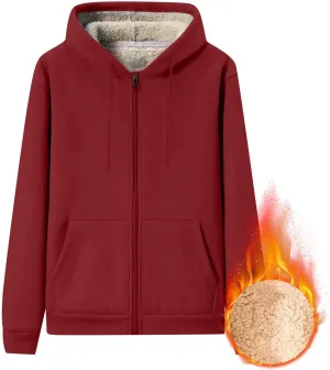 Mens Sherpa Hoodie Full-Zip Heavyweight Casual Sweatshirt Thermal Thick Fleece Hoodies