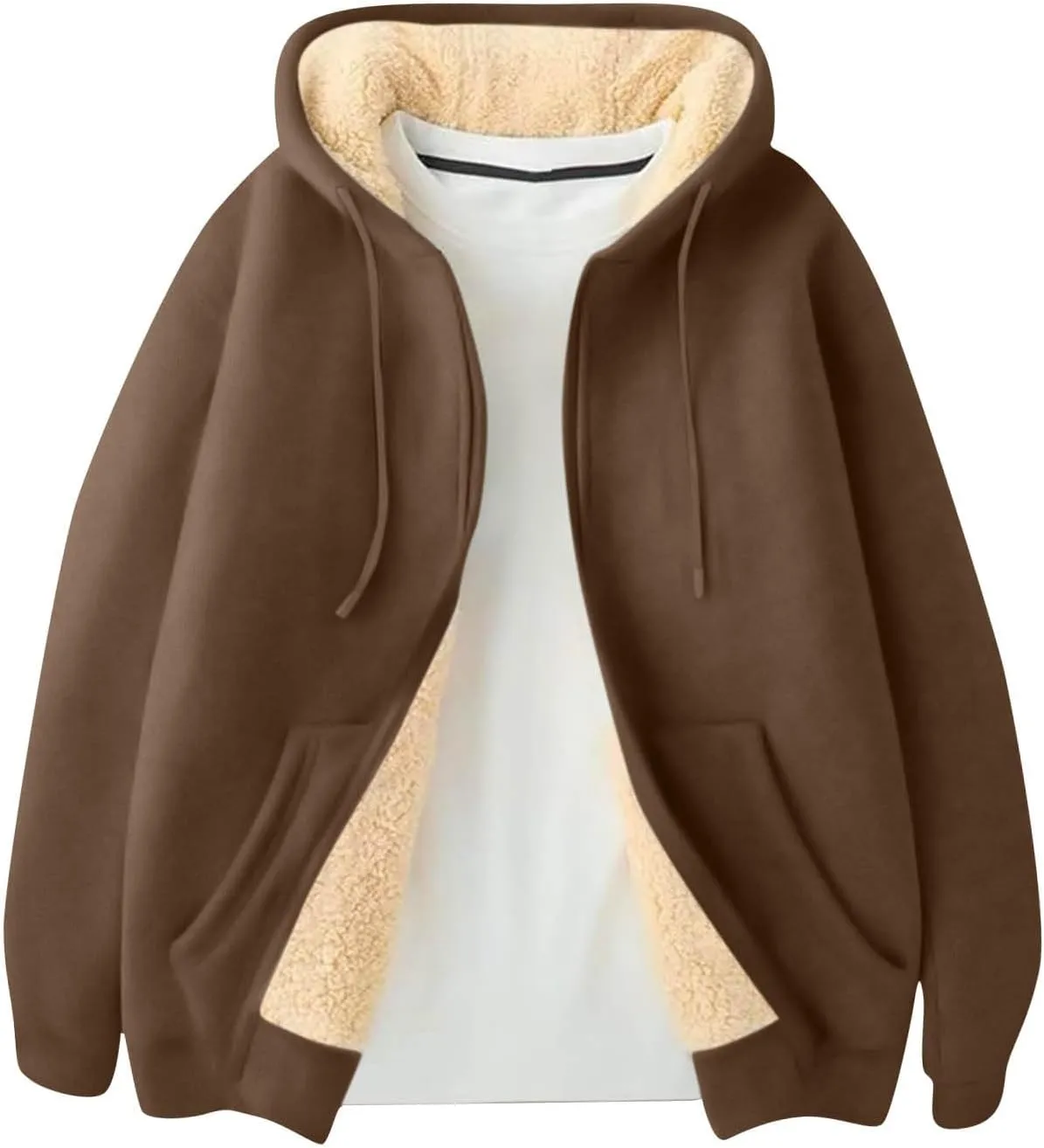 Mens Sherpa Hoodie Full-Zip Heavyweight Casual Sweatshirt Thermal Thick Fleece Hoodies