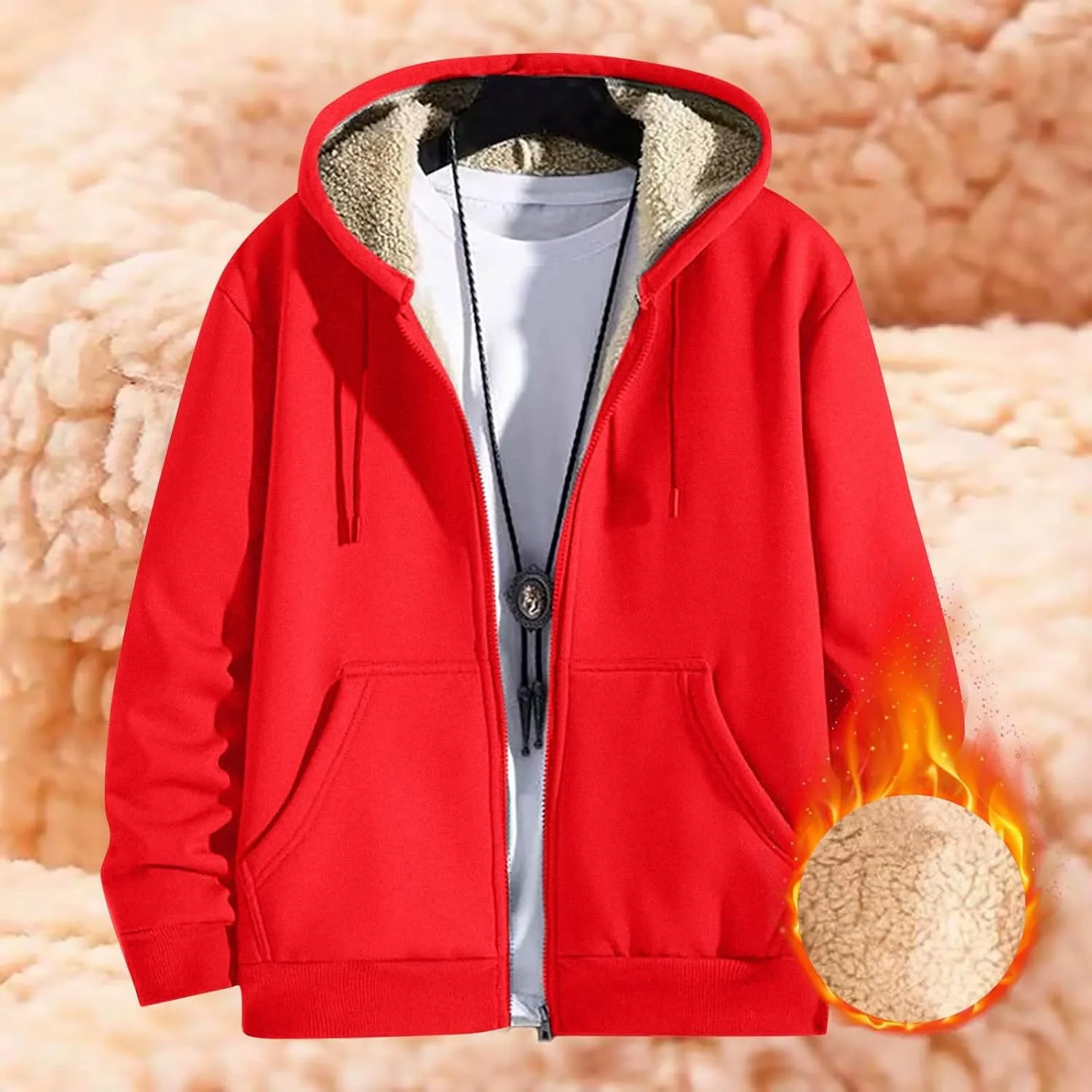 Mens Sherpa Hoodie Full-Zip Heavyweight Casual Sweatshirt Thermal Thick Fleece Hoodies