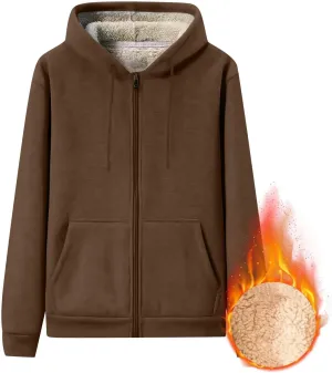 Mens Sherpa Hoodie Full-Zip Heavyweight Casual Sweatshirt Thermal Thick Fleece Hoodies