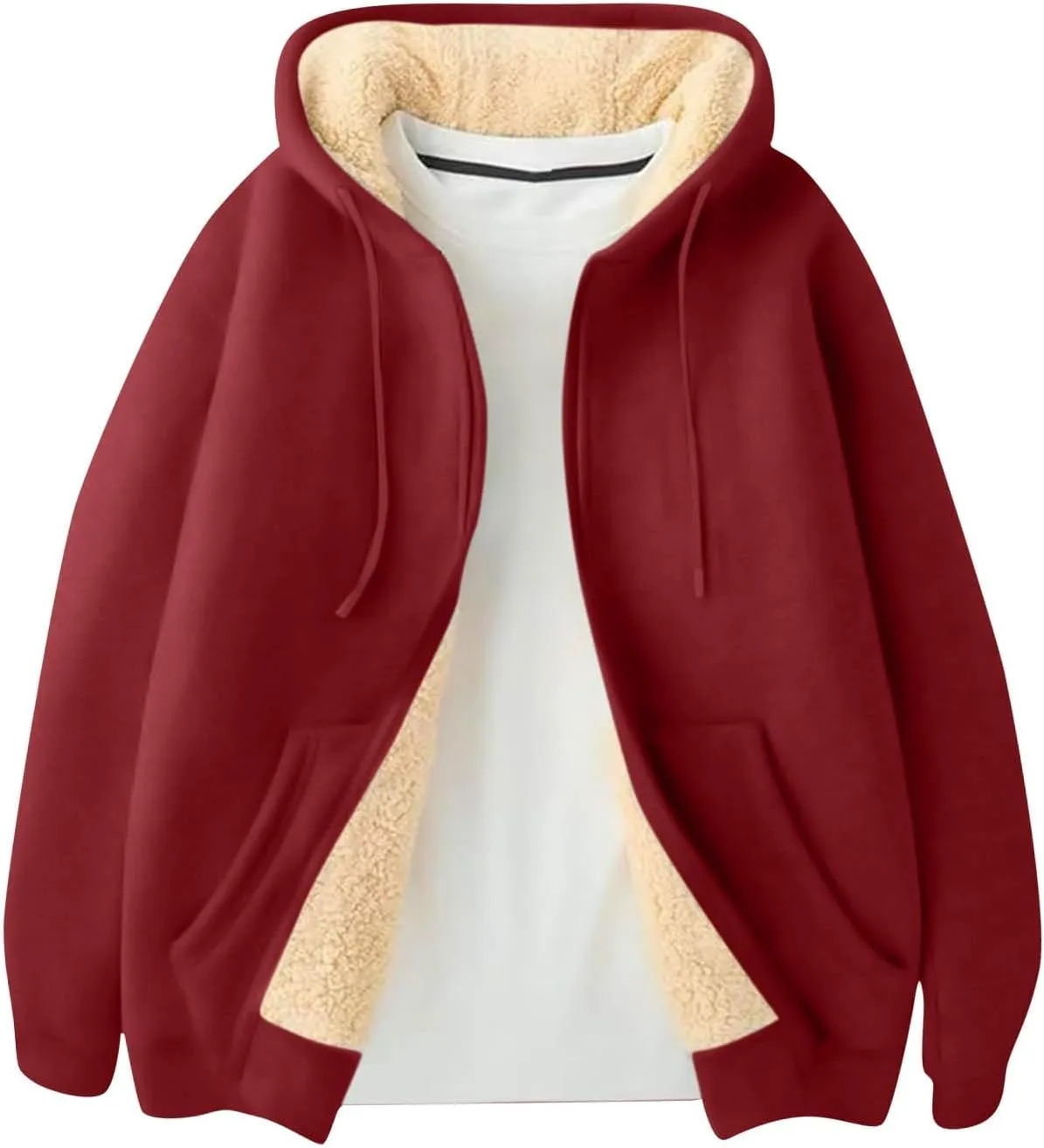 Mens Sherpa Hoodie Full-Zip Heavyweight Casual Sweatshirt Thermal Thick Fleece Hoodies