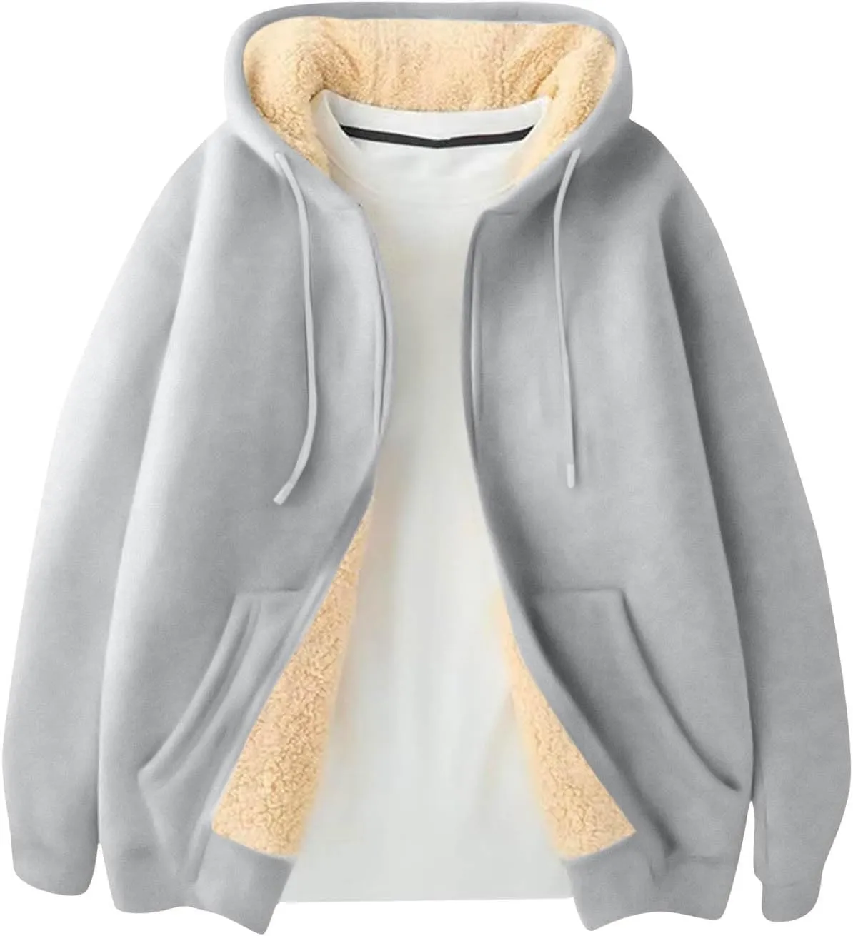 Mens Sherpa Hoodie Full-Zip Heavyweight Casual Sweatshirt Thermal Thick Fleece Hoodies