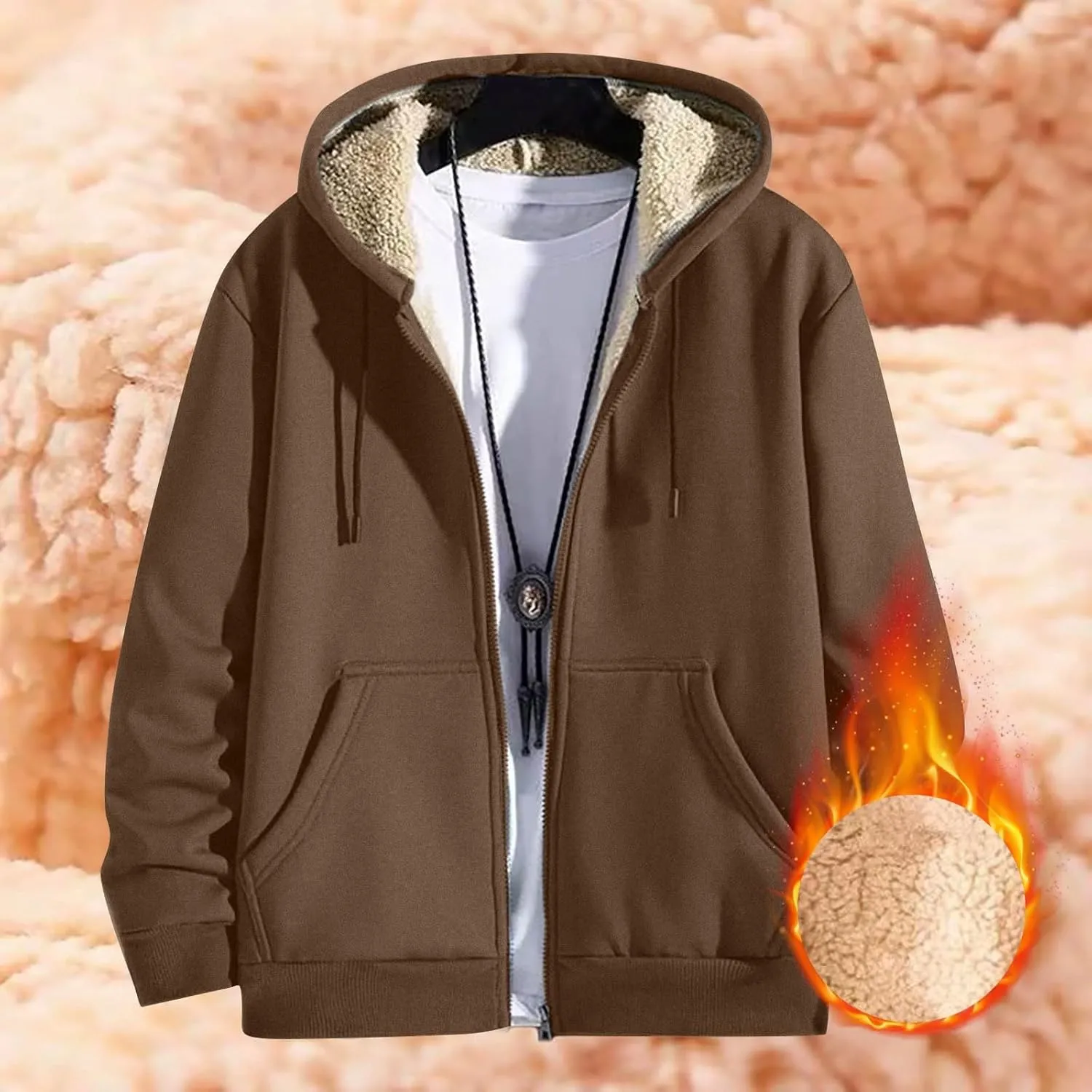Mens Sherpa Hoodie Full-Zip Heavyweight Casual Sweatshirt Thermal Thick Fleece Hoodies
