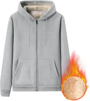 Mens Sherpa Hoodie Full-Zip Heavyweight Casual Sweatshirt Thermal Thick Fleece Hoodies
