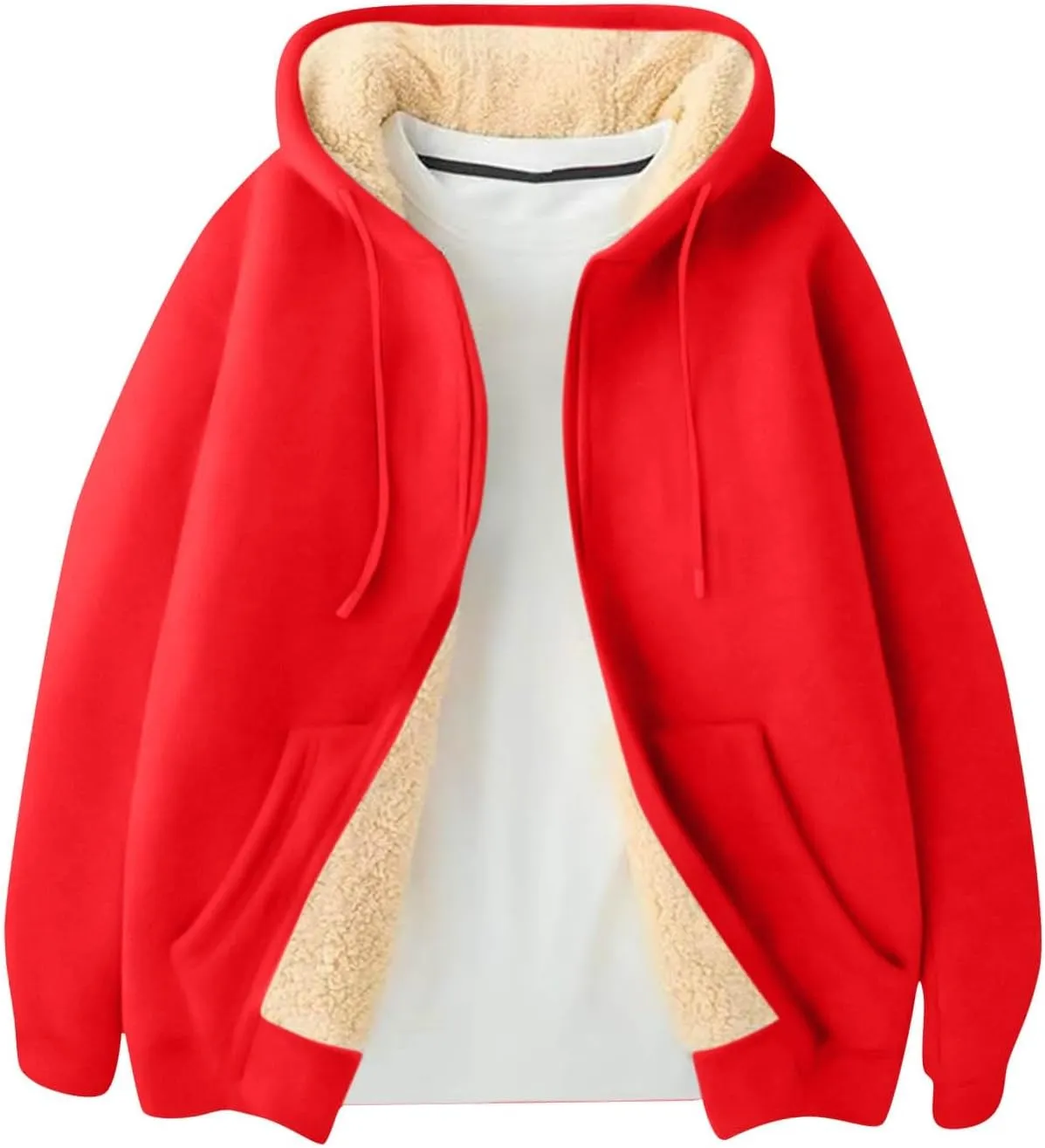 Mens Sherpa Hoodie Full-Zip Heavyweight Casual Sweatshirt Thermal Thick Fleece Hoodies