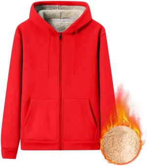 Mens Sherpa Hoodie Full-Zip Heavyweight Casual Sweatshirt Thermal Thick Fleece Hoodies
