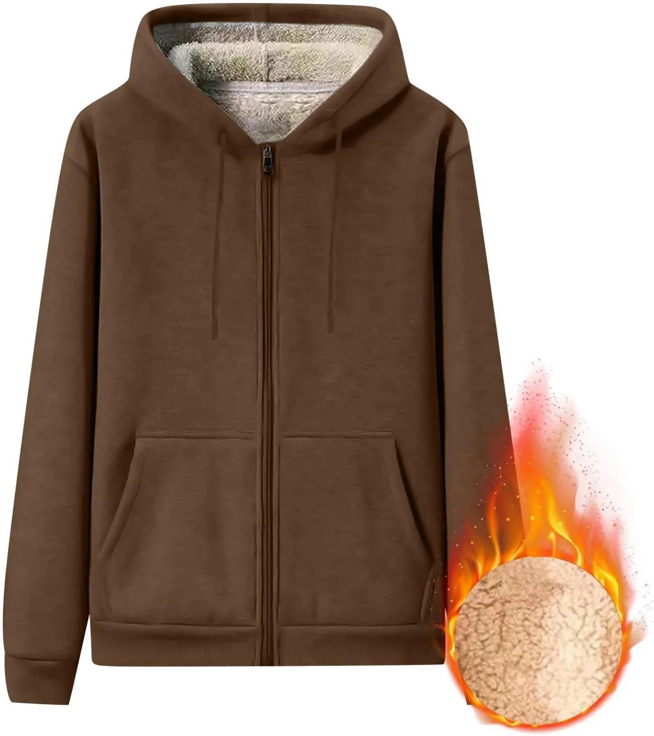 Mens Sherpa Hoodie Full-Zip Heavyweight Casual Sweatshirt Thermal Thick Fleece Hoodies