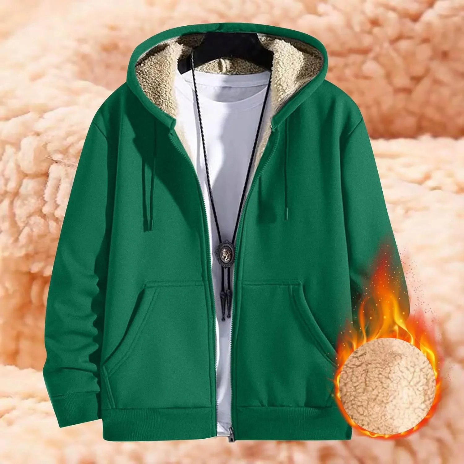 Mens Sherpa Hoodie Full-Zip Heavyweight Casual Sweatshirt Thermal Thick Fleece Hoodies