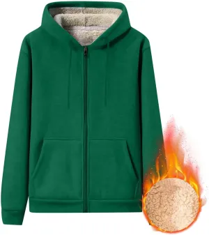 Mens Sherpa Hoodie Full-Zip Heavyweight Casual Sweatshirt Thermal Thick Fleece Hoodies