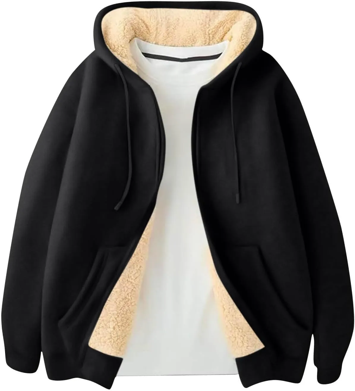 Mens Sherpa Hoodie Zip Up Thick Thermal Sweatshirt Casual Winter Warm Hoodies