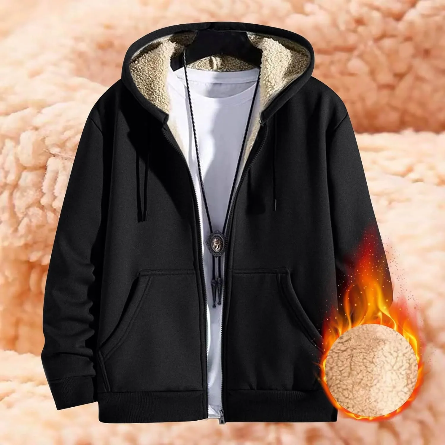 Mens Sherpa Hoodie Zip Up Thick Thermal Sweatshirt Casual Winter Warm Hoodies