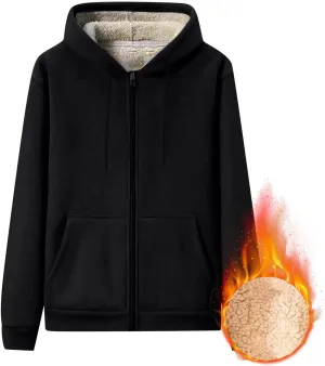 Mens Sherpa Hoodie Zip Up Thick Thermal Sweatshirt Casual Winter Warm Hoodies