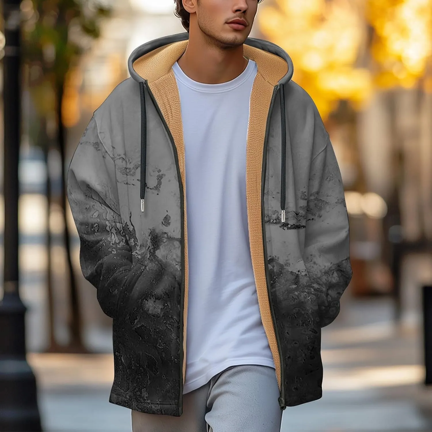 Mens Sherpa Lined Hoodie Full-Zip Heavyweight Fleece Sweatshirt Casual Winter Thermal Hooded