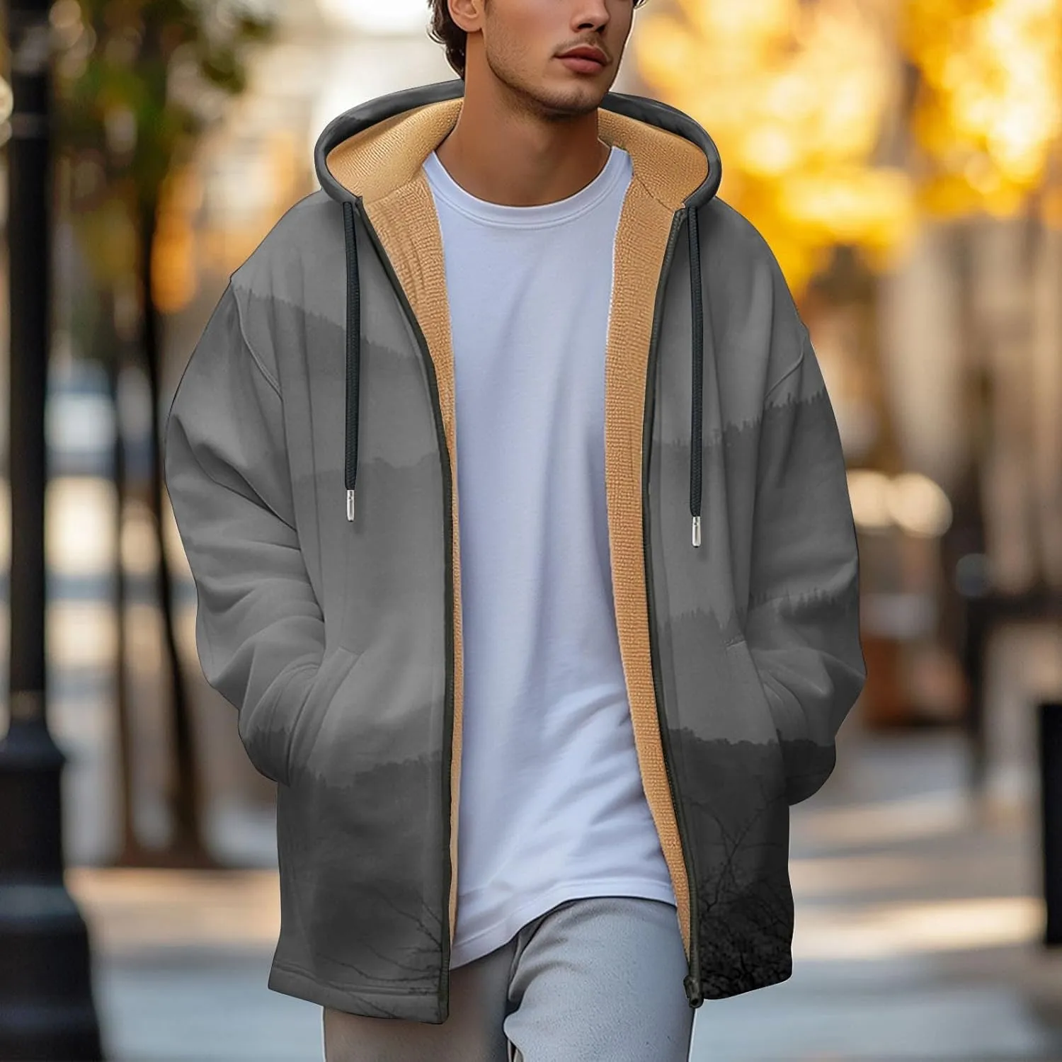 Mens Sherpa Lined Hoodie Full-Zip Heavyweight Fleece Sweatshirt Casual Winter Thermal Hooded