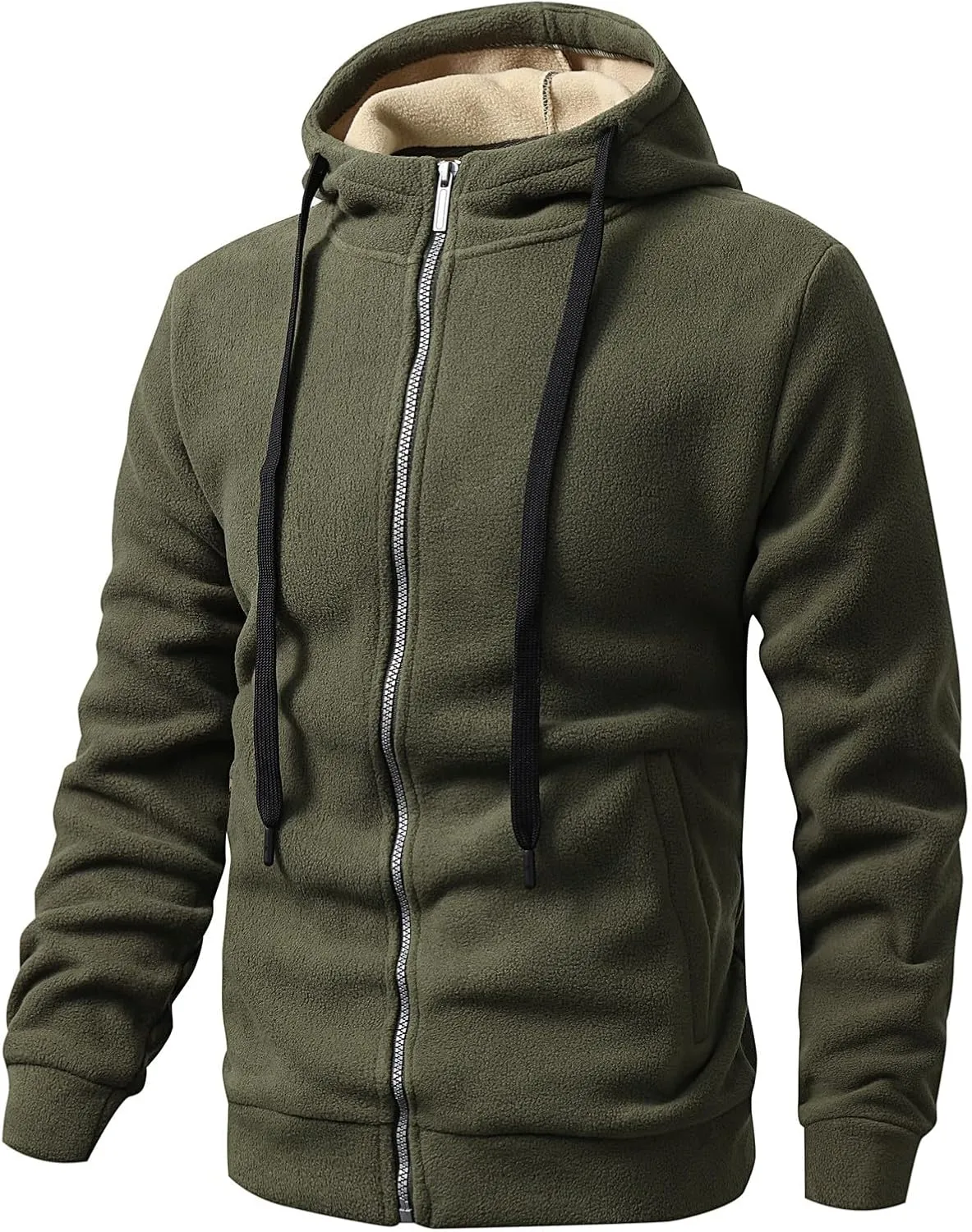 Mens Sherpa Lined Hoodie Zip Up Heavyweight Thermal Sweatshirt Winter Casual Fleece Hoodies