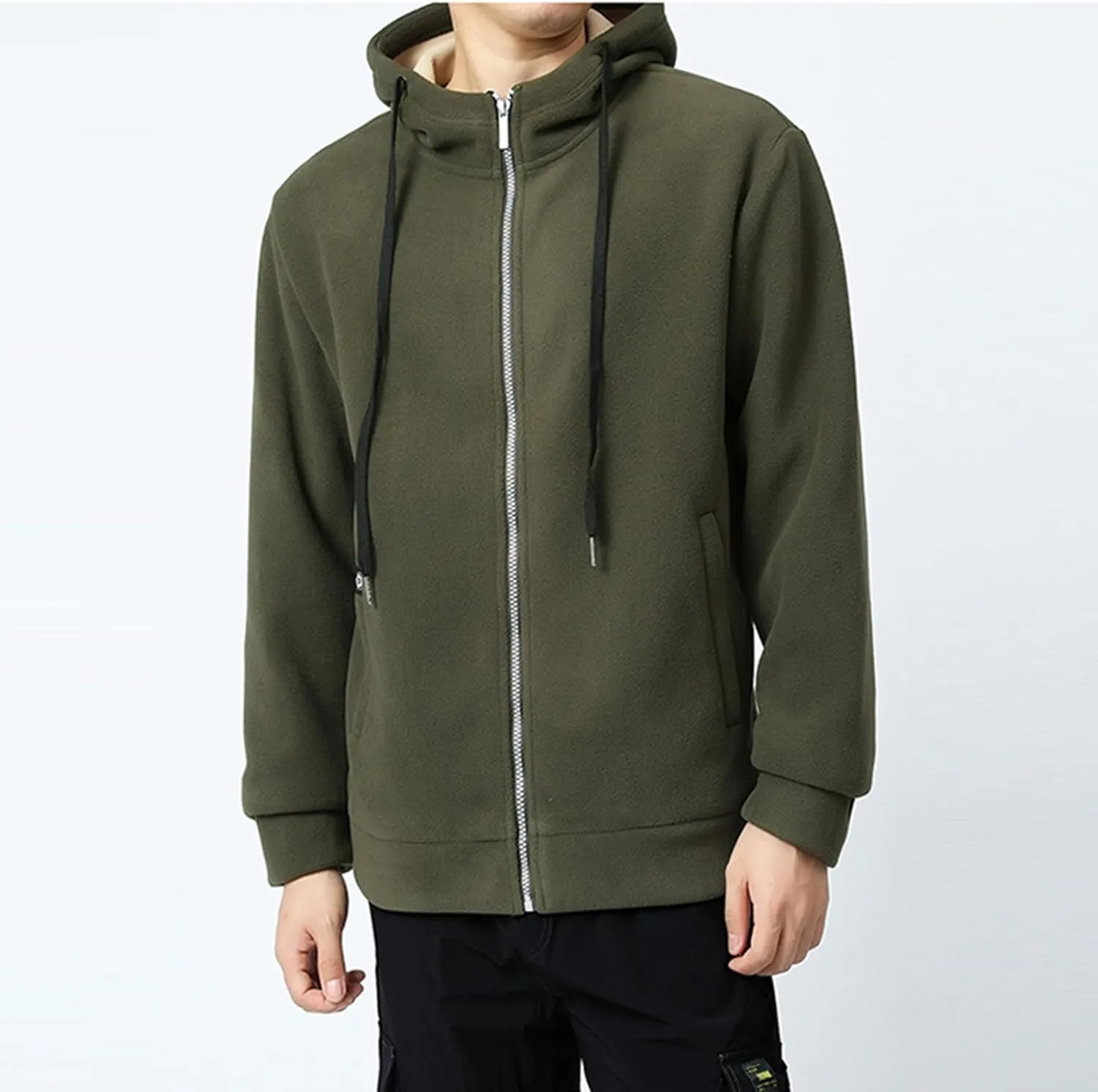 Mens Sherpa Lined Hoodie Zip Up Heavyweight Thermal Sweatshirt Winter Casual Fleece Hoodies