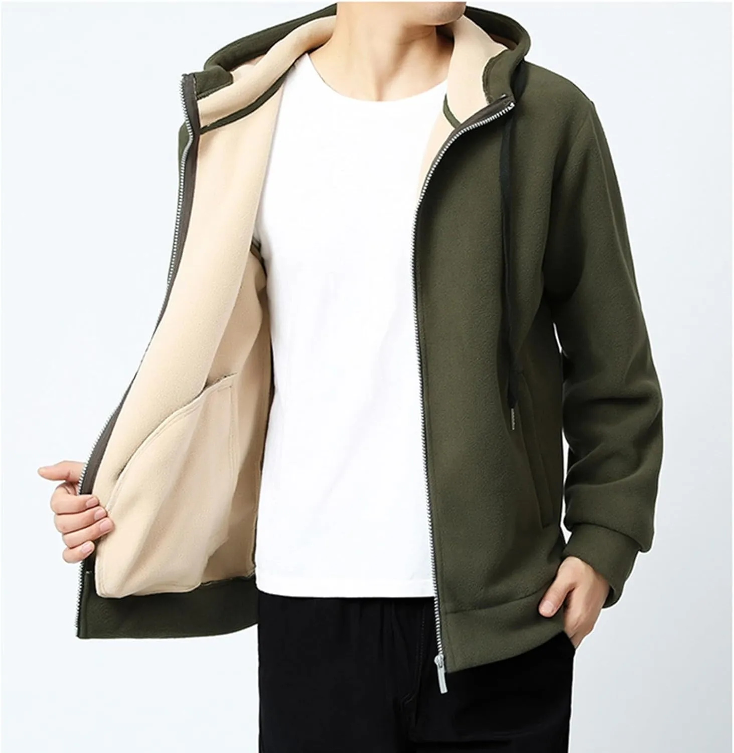 Mens Sherpa Lined Hoodie Zip Up Heavyweight Thermal Sweatshirt Winter Casual Fleece Hoodies