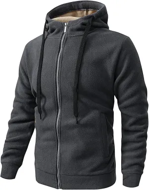 Mens Sherpa Lined Hoodie Zip Up Heavyweight Thermal Sweatshirt Winter Casual Fleece Hoodies