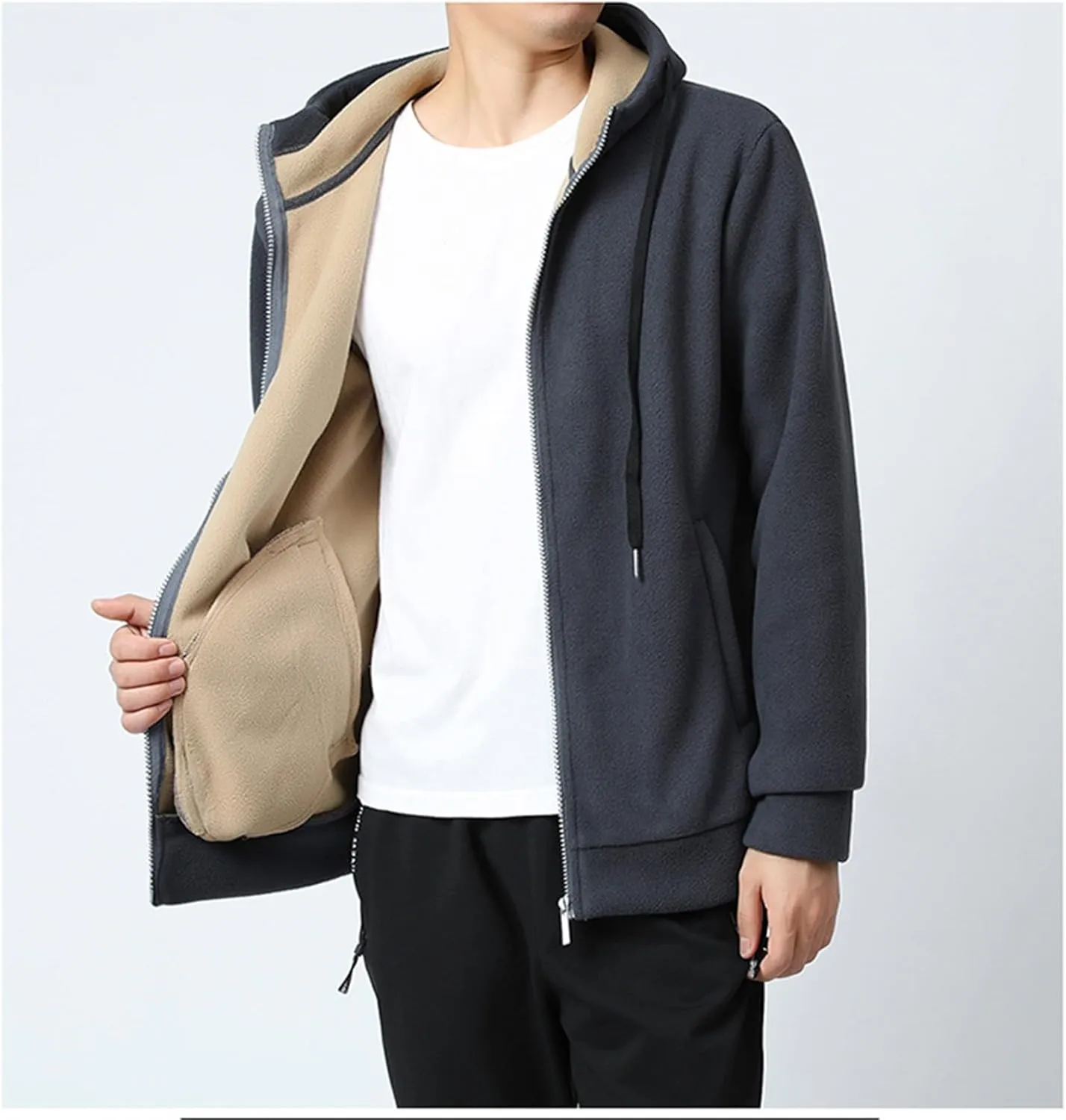 Mens Sherpa Lined Hoodie Zip Up Heavyweight Thermal Sweatshirt Winter Casual Fleece Hoodies