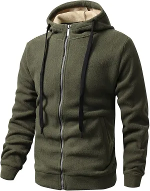 Mens Sherpa Lined Hoodie Zip Up Heavyweight Thermal Sweatshirt Winter Casual Fleece Hoodies