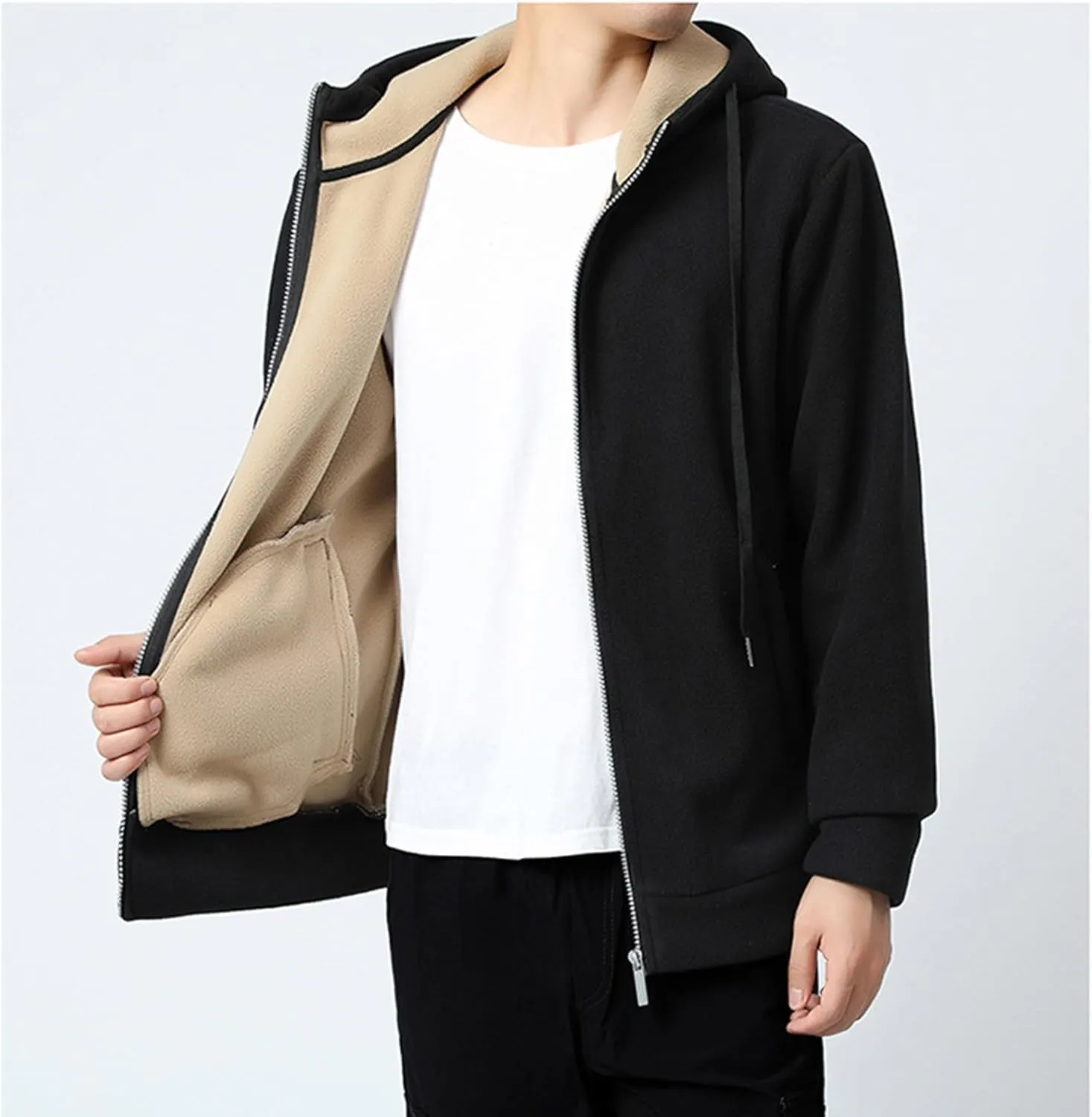 Mens Sherpa Lined Hoodie Zip Up Heavyweight Thermal Sweatshirt Winter Casual Fleece Hoodies