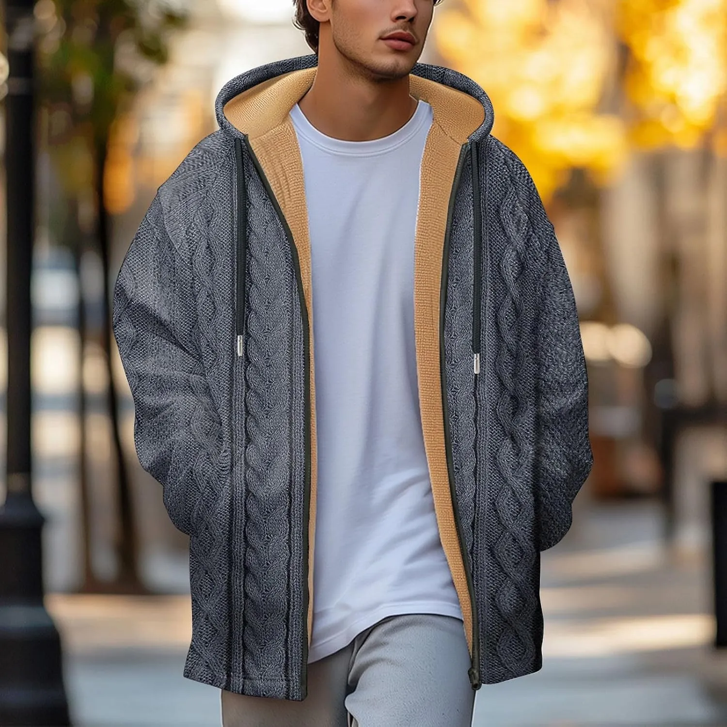 Mens Sherpa Lined Hoodie Zip Up Warm Heavyweight Hoodies Fleece Winter Thick Sweatshirt