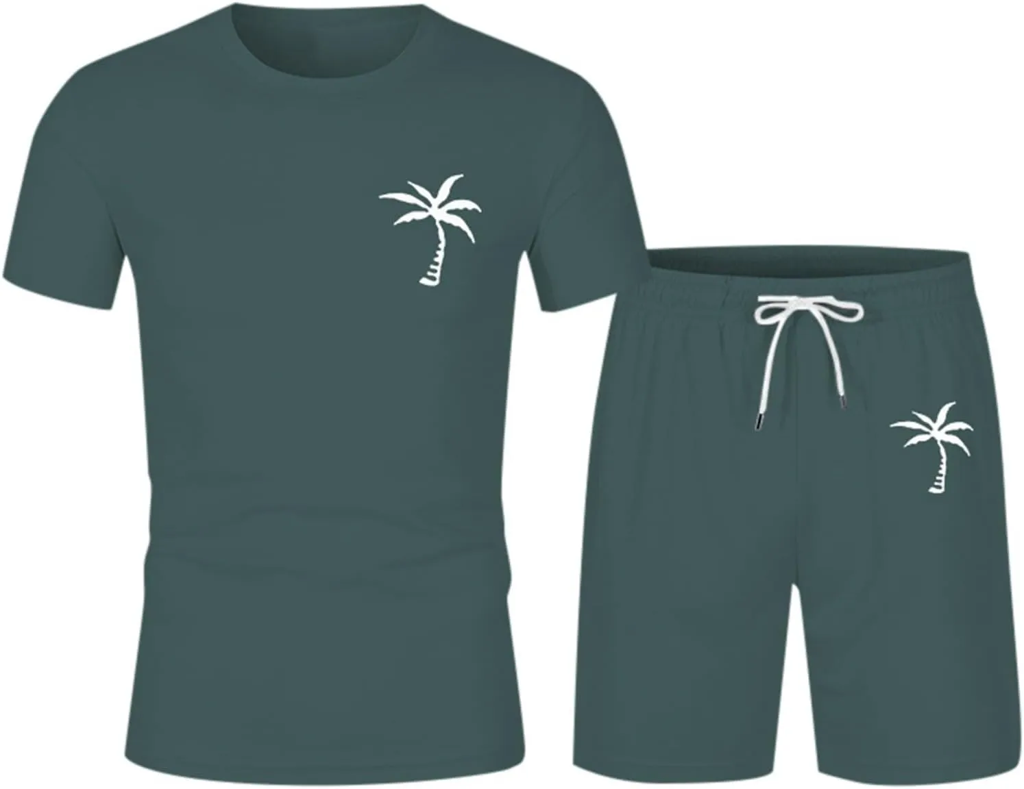 Men's Shorts Set 2 Piece Outfits Fashion Palm Print Short Sleeve Shirt and Bermuda Shorts Summer Casual Tracksuits