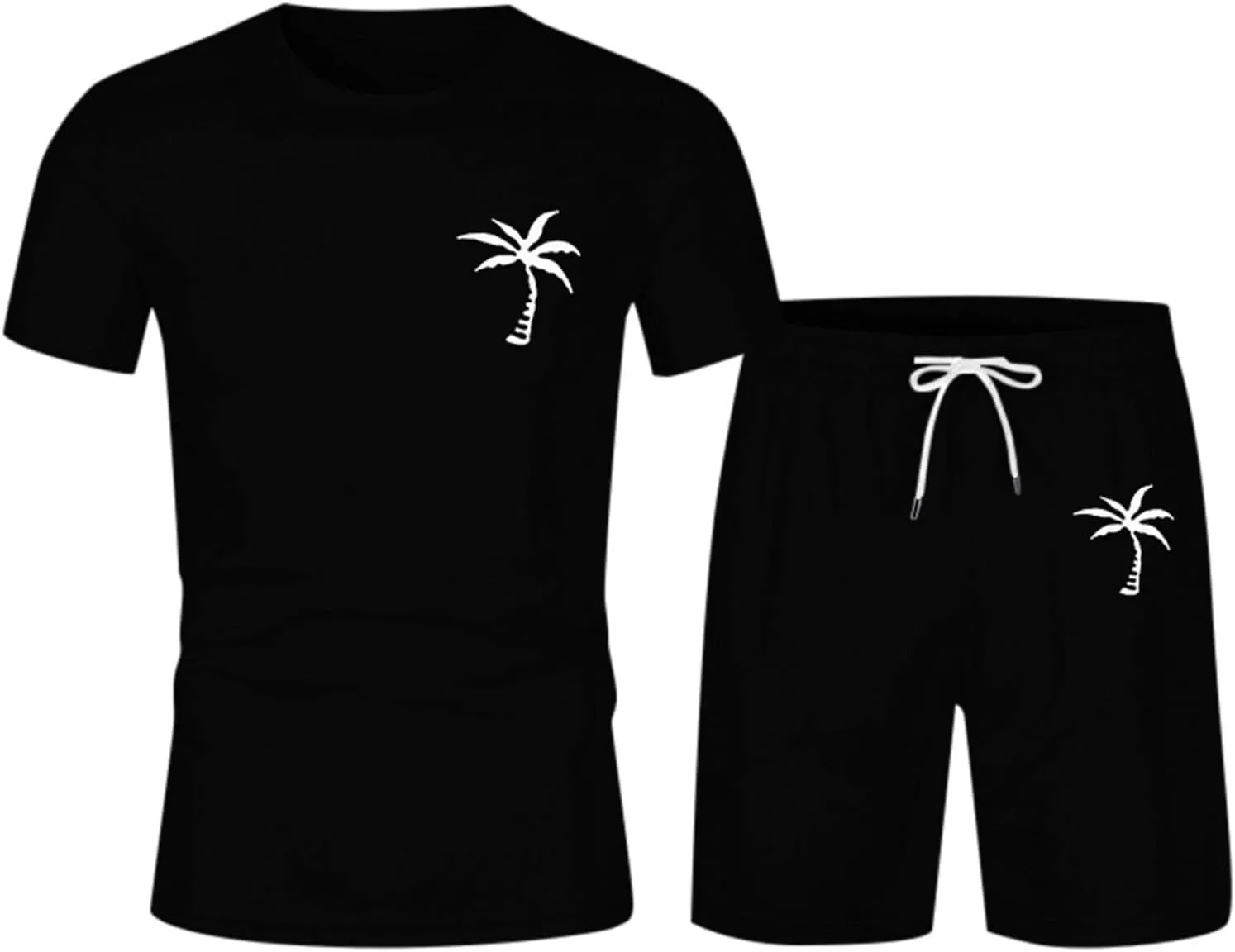 Men's Shorts Set 2 Piece Outfits Fashion Palm Print Short Sleeve Shirt and Bermuda Shorts Summer Casual Tracksuits