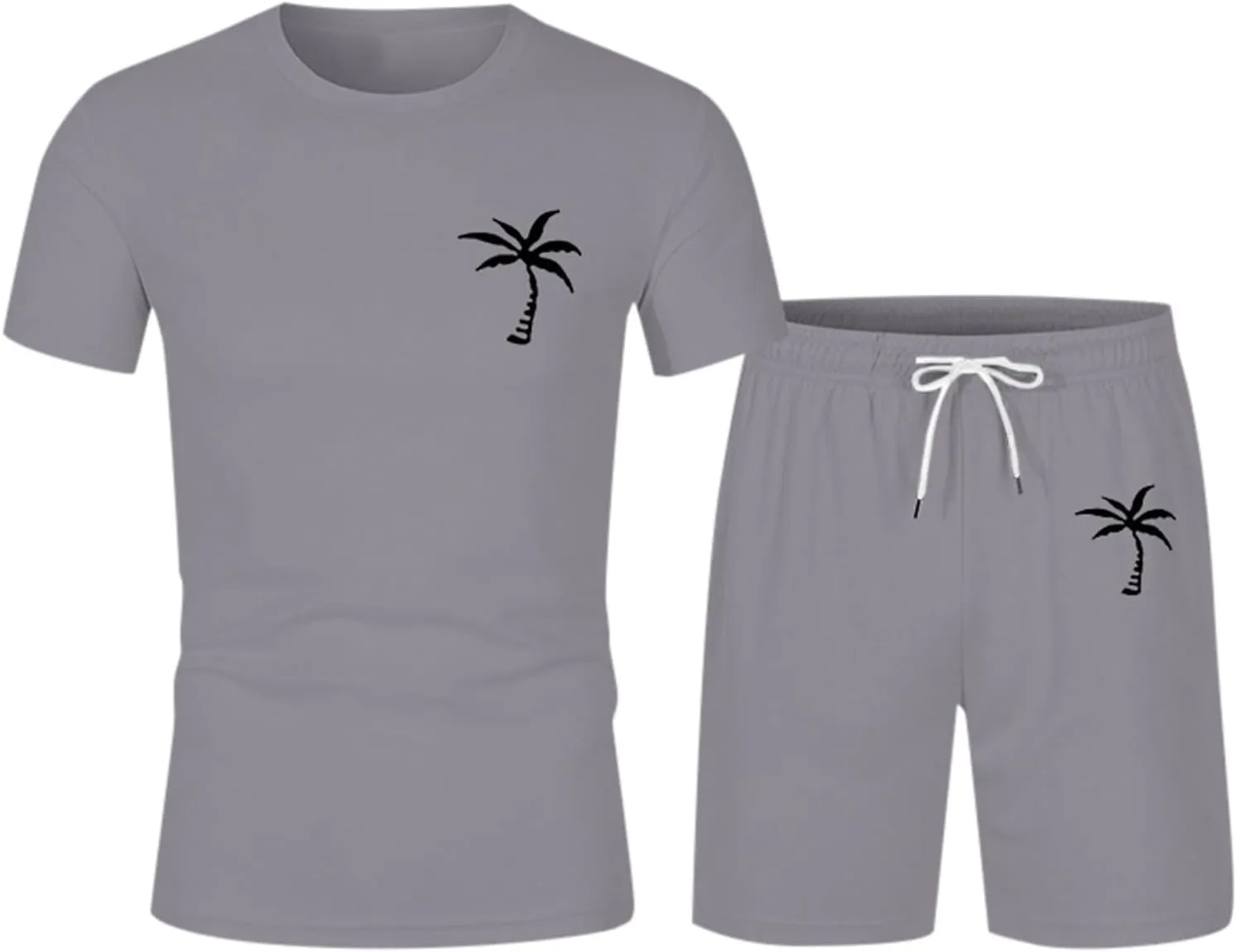 Men's Shorts Set 2 Piece Outfits Fashion Palm Print Short Sleeve Shirt and Bermuda Shorts Summer Casual Tracksuits