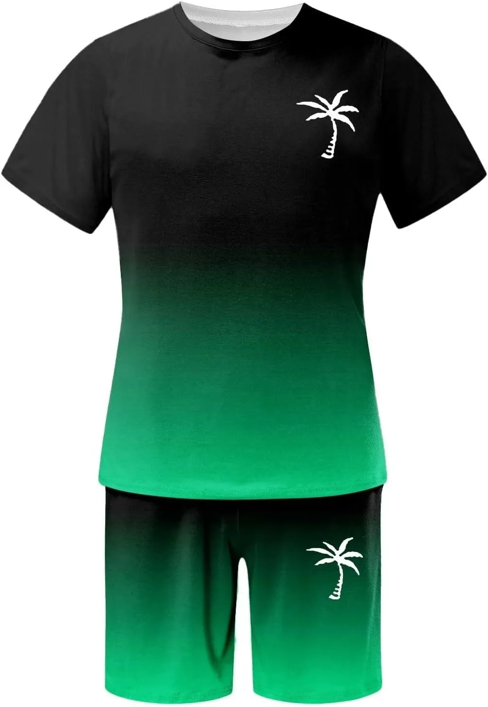 Men's Shorts Set 2 Piece Outfits Fashion Palm Print Short Sleeve Shirt and Bermuda Shorts Summer Casual Tracksuits