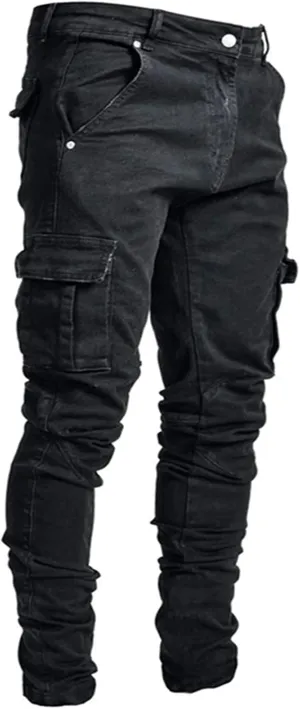 Mens Slim Fit Jeans Basic Denim Casual Cargo Work Trousers Stretch Skinny Trouser Straight Leg Jeans Tactical Pants