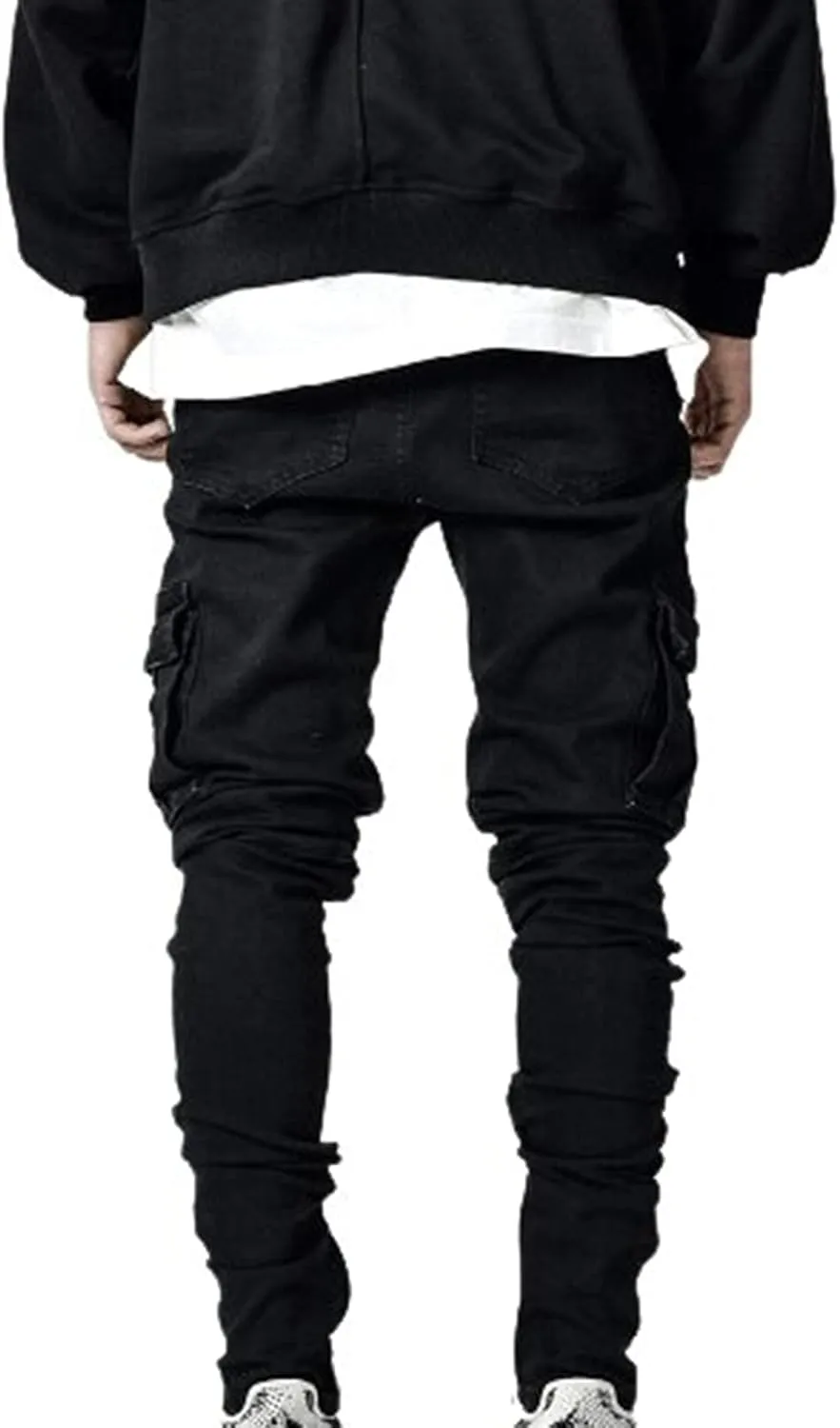 Mens Slim Fit Jeans Basic Denim Casual Cargo Work Trousers Stretch Skinny Trouser Straight Leg Jeans Tactical Pants