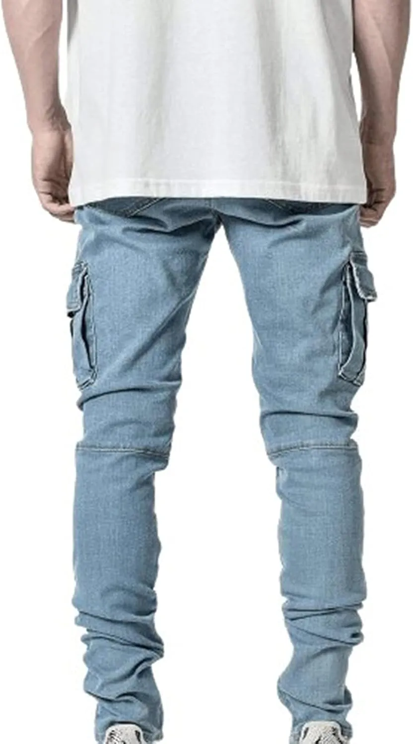 Mens Slim Fit Jeans Basic Denim Casual Cargo Work Trousers Stretch Skinny Trouser Straight Leg Jeans Tactical Pants