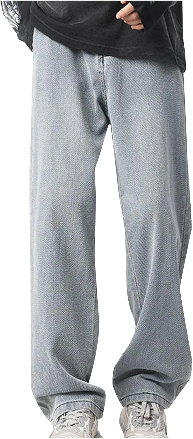 Men's Straight Leg Jeans Relaxed Fit Denim Pants Vintage Loose Trousers