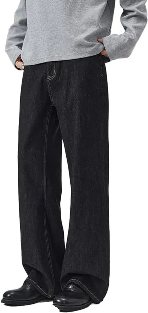 Men's Summer Loose Fit Straight Leg Jeans Navy Blue Pants