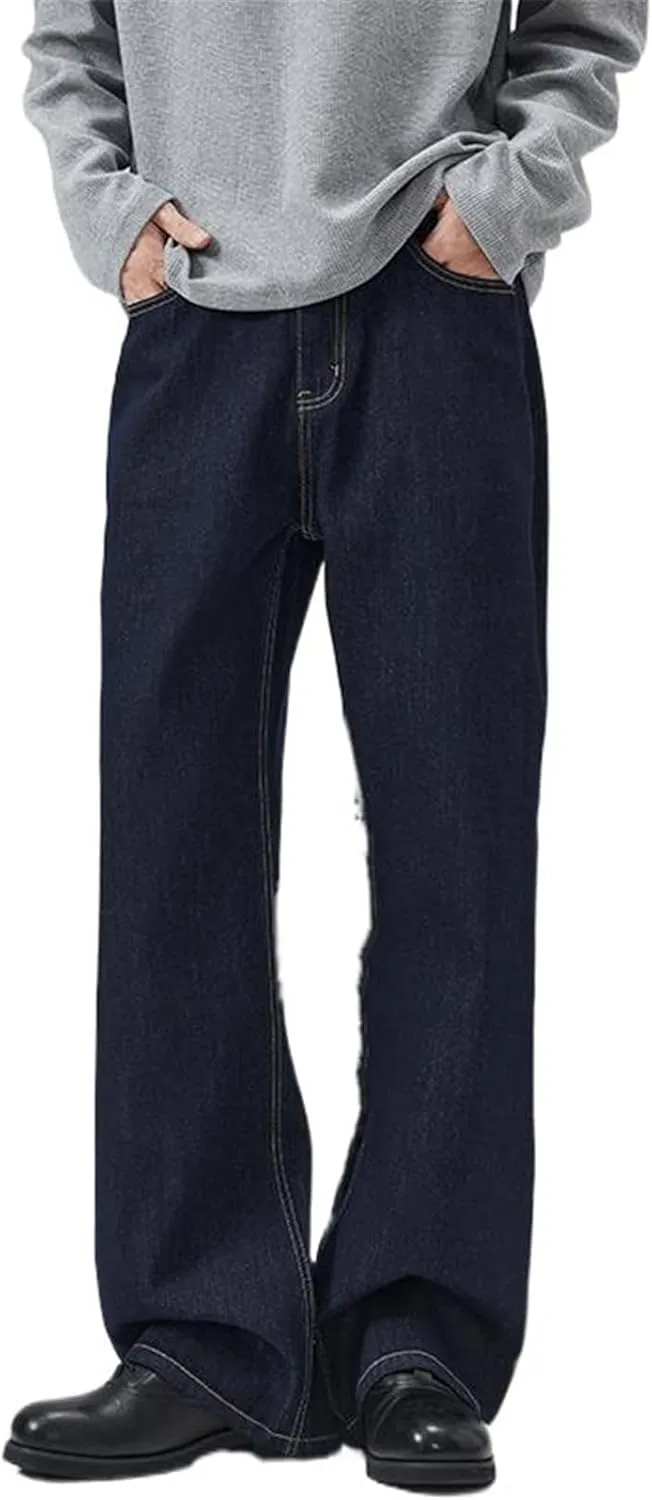 Men's Summer Loose Fit Straight Leg Jeans Navy Blue Pants