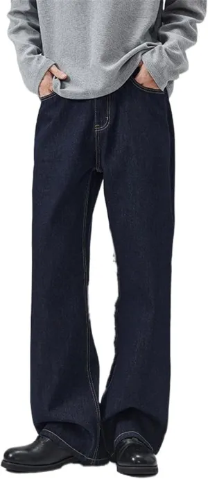 Men's Summer Loose Fit Straight Leg Jeans Navy Blue Pants