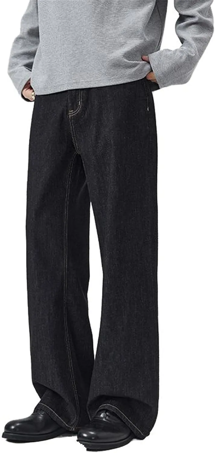 Men's Summer Loose Fit Straight Leg Jeans Navy Blue Pants