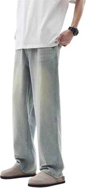 Men's Summer Pants Vintage Light Blue Loose Fit Straight Leg Jeans