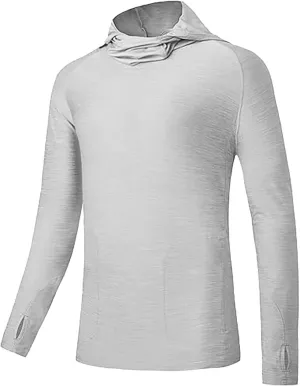 Men's Sun Protection Hoodie Shirts with Mask Long Sleeve UPF 50  Fishing Shirt Summer Rash Guards Cooling Hiking Tees